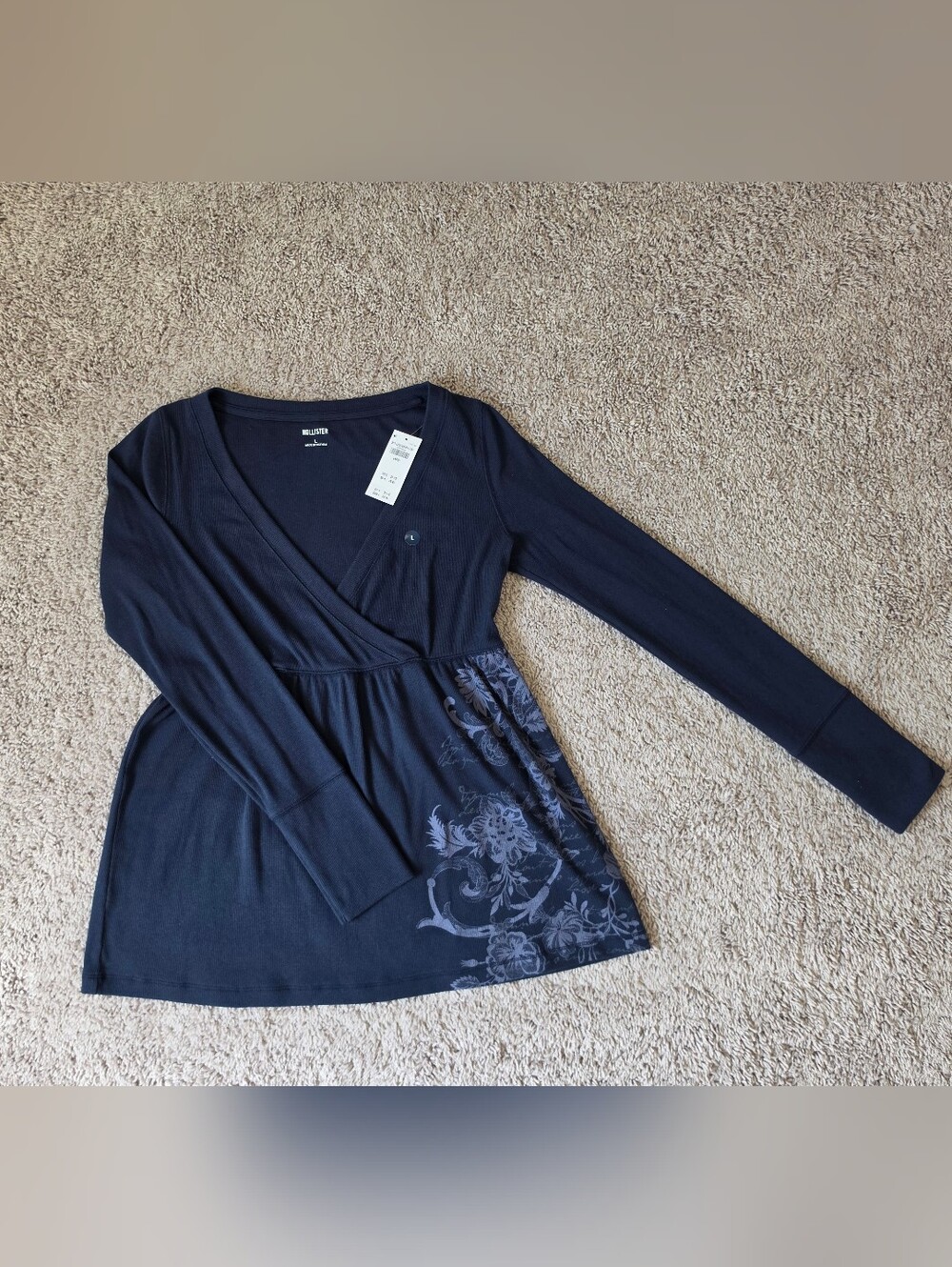 Hollister Floral-Print Long Sleeve Wrap Top